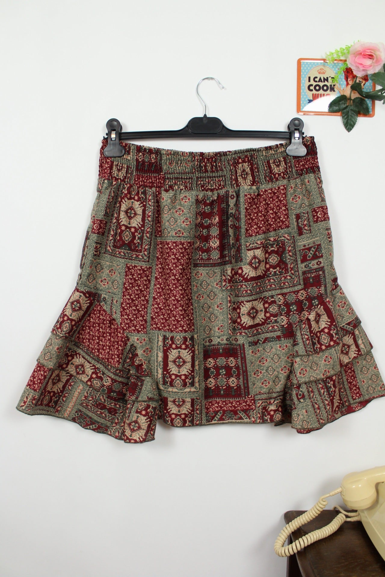 🌸🍒Jupe Agathe Velmont volantée motifs géométriques & fleurs style bohème - Taille 40/42🍒🌸