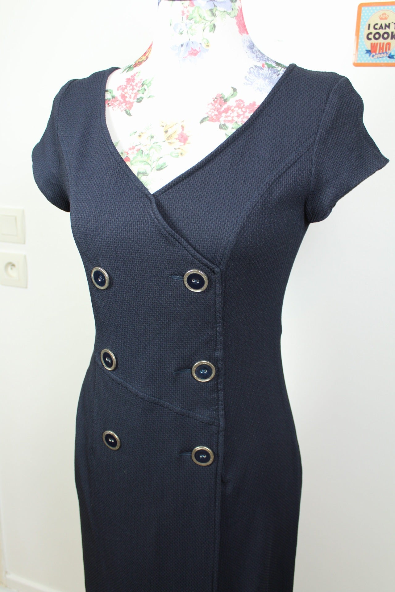 🌸Robe portefeuille style officier vintage 90's texturée bleu marine - automne/hiver🍒