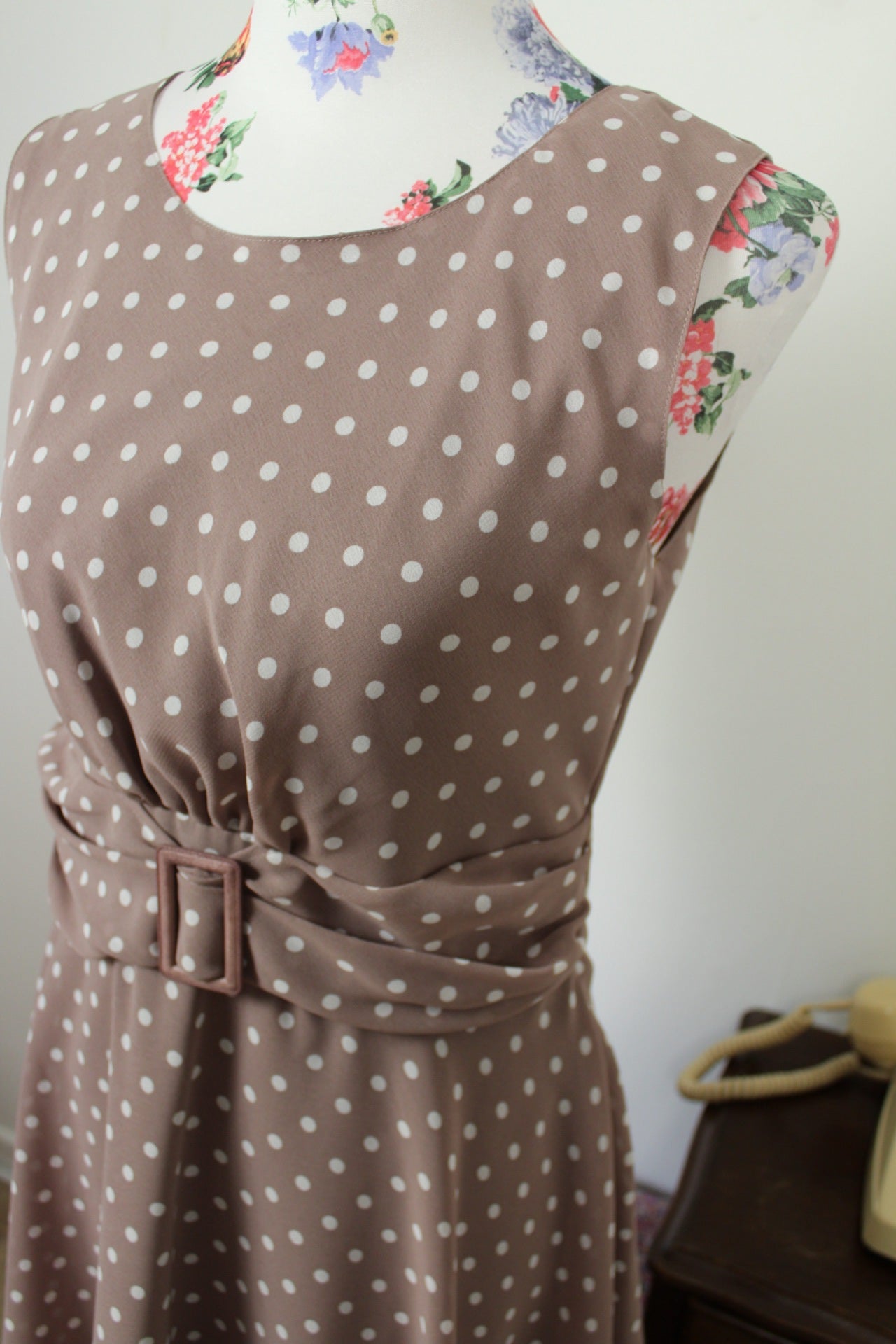 🌸🍒Robe vintage 80/90's à pois style pin-up avec ceinture intégrée - Taille 38🍒🌸