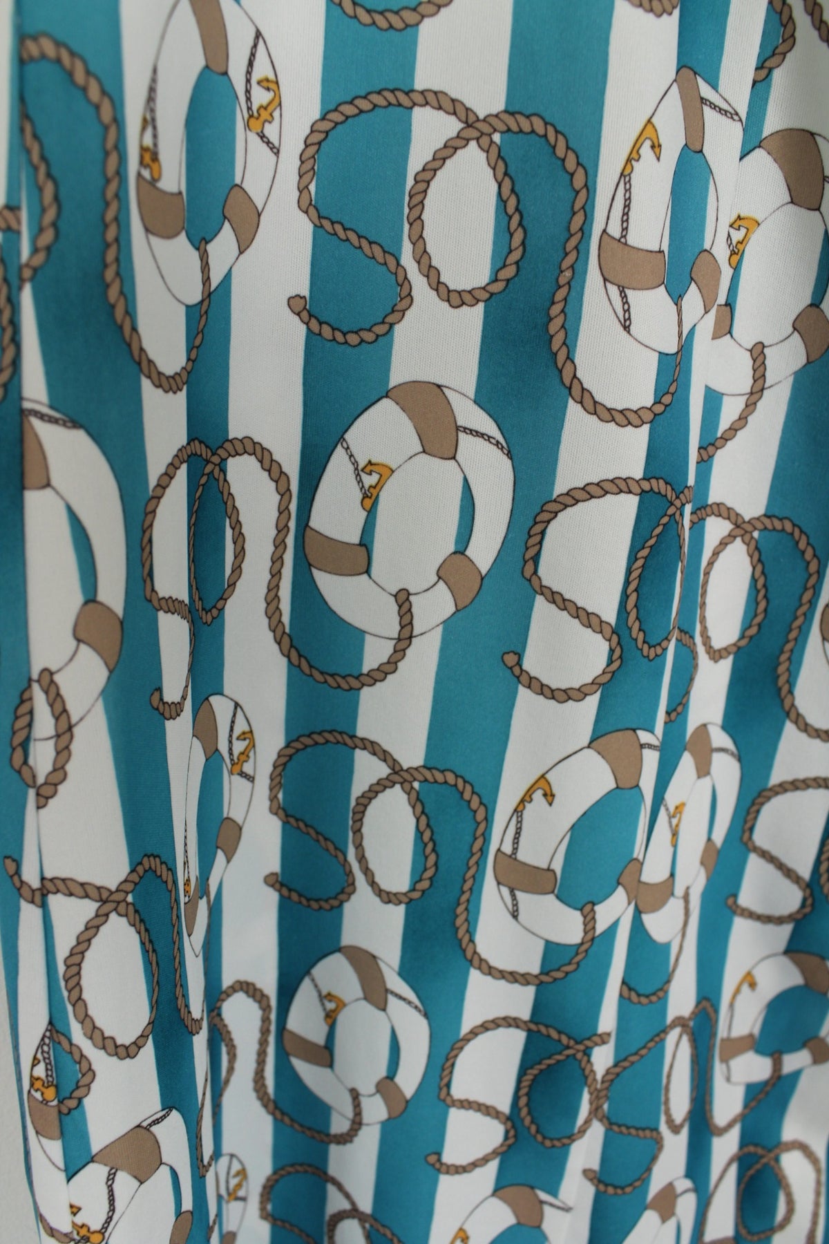 🌸🍒Robe vintage années 80 Navy rayures turquoises & motifs nautiques - Taille 38 à 42🍒🌸