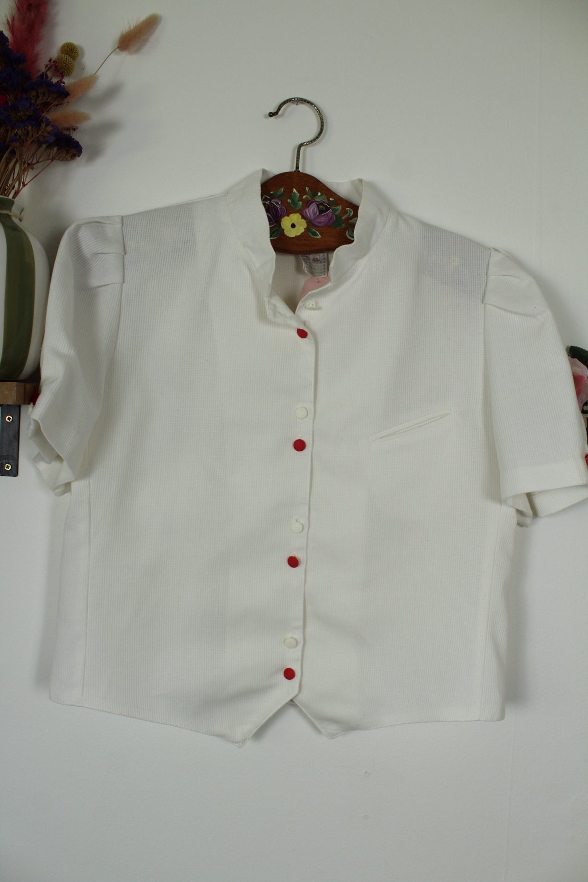 Chemisier blanc vintage années 80/90 en coton épais côtelé - Taille 38/40