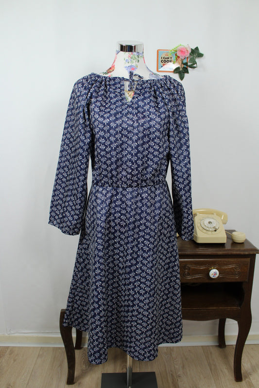 🌸🍒Robe vintage 70/80s romantique bohème - bleu marine & manches larges - Taille 38/40🍒🌸