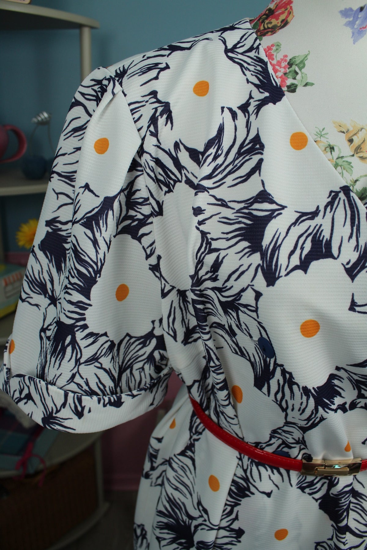 Robe vintage années 80 marguerites graphiques esprit seventies - Taille 46/48