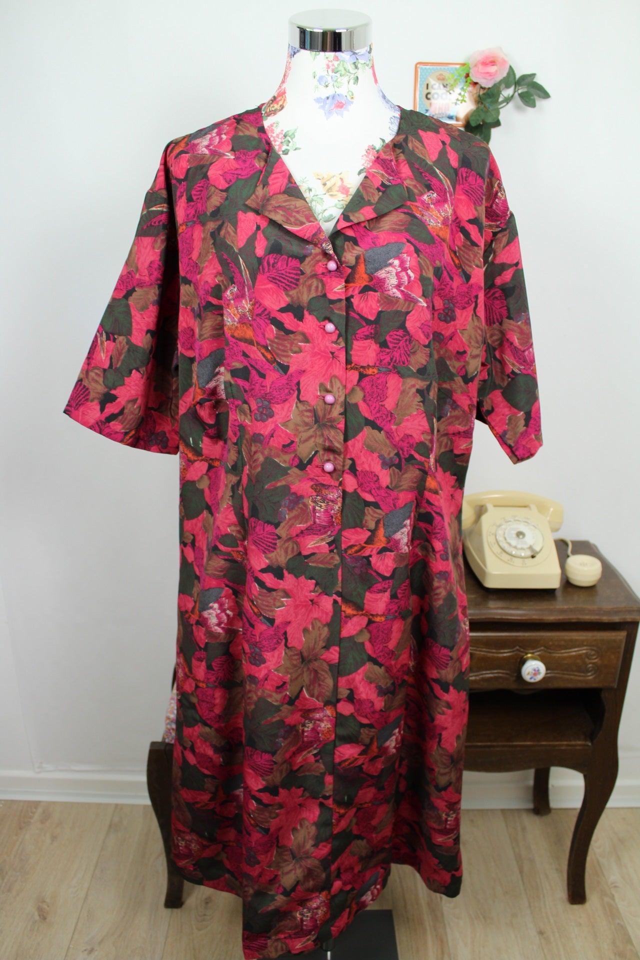🌸🍒Robe vintage 80/90's fleurie abstraite coupe chemise - Taille 42/44🍒🌸