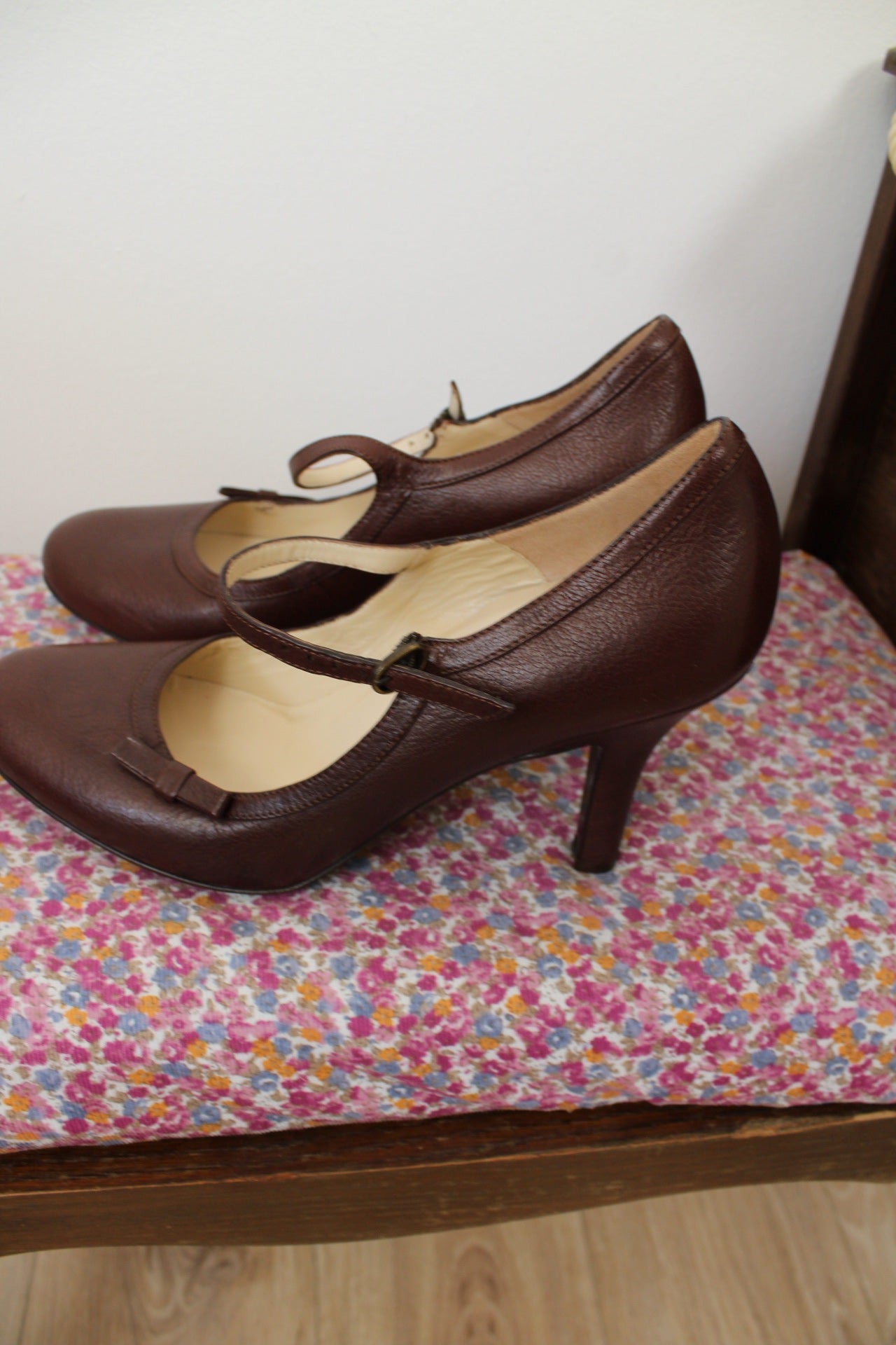 🌸🍒 Escarpins Shoeroom tout cuir marron - petit noeud pin-up & bride Mary Jane - pointure 39🍒🌸