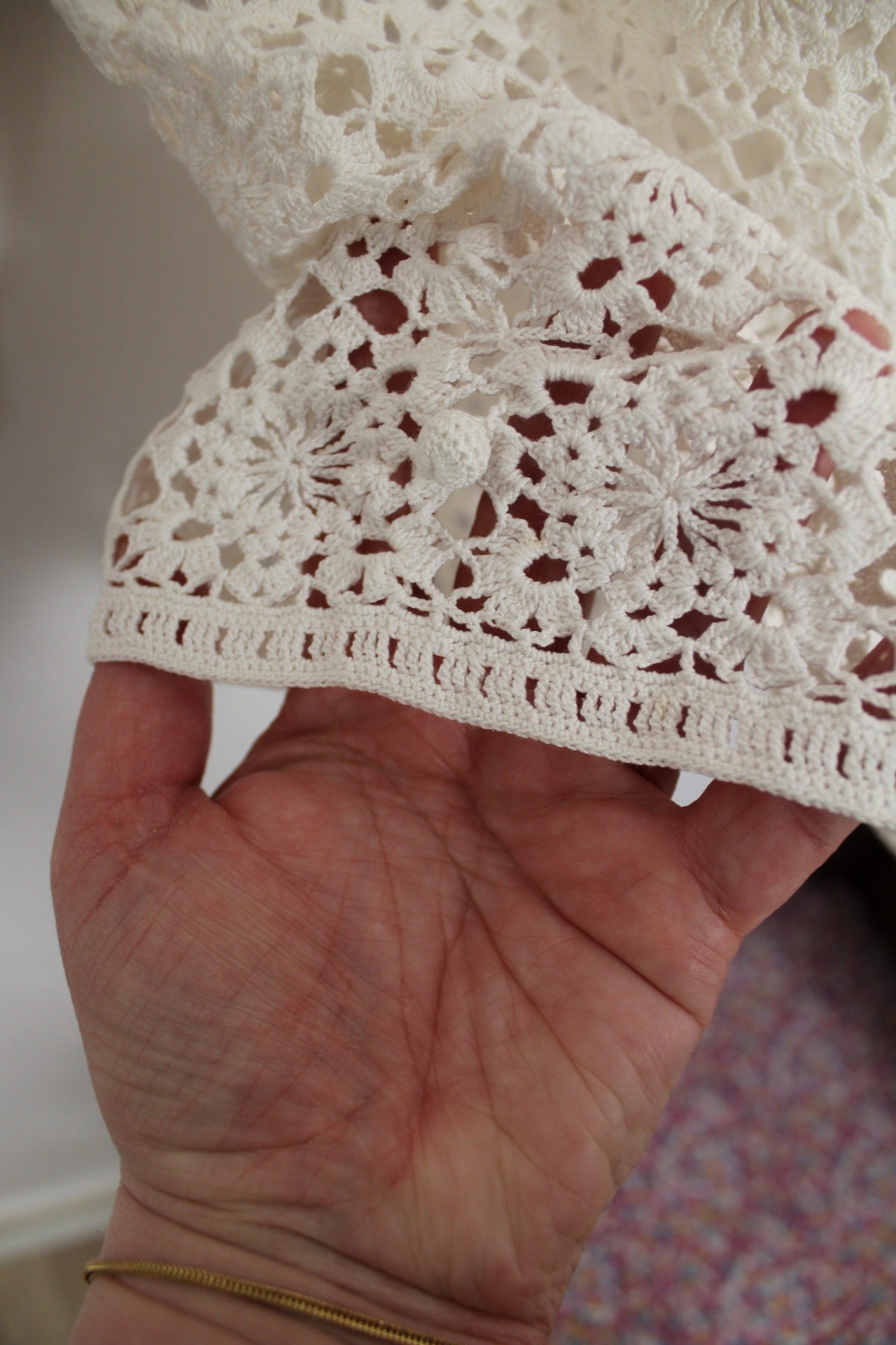 🍒🌸Gilet vintage 90's en crochet blanc fleuri ajouré - taille 38🌸🍒