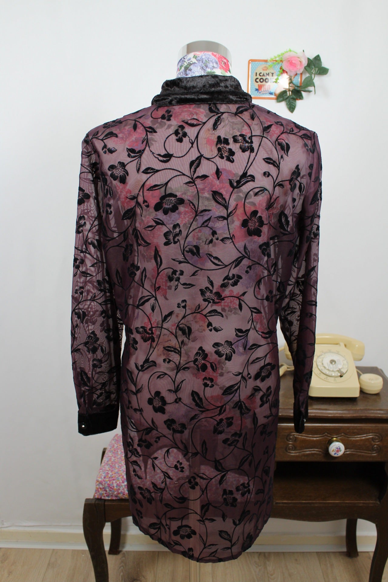 🌸🍒Chemise vintage 90's violette velours & paillettes - élégance mystique -Taille 38🍒🌸