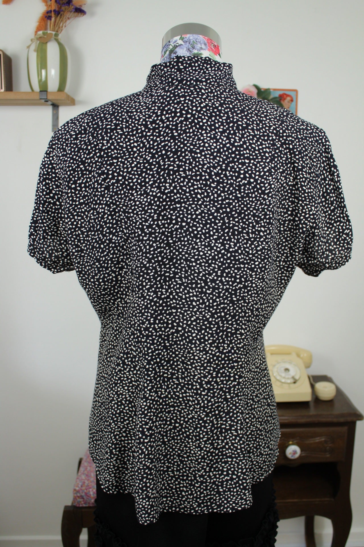 🌸🍒Chemisier vintage 80/90's à pois style pin-up/rockabilly - Taille 38🍒🌸