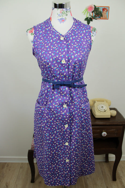 🌸🍒Robe vintage 70/80's violet lumineux & pois colorés - Taille 36🍒🌸