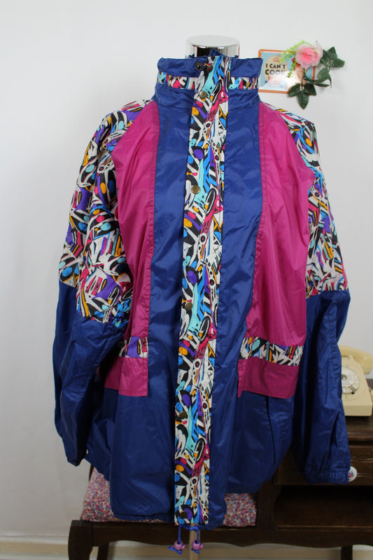 🍒🌸Veste sporty vintage coupe-vent 90's - colorblock marque Prime - Taille 40 à 44 oversize🌸🍒