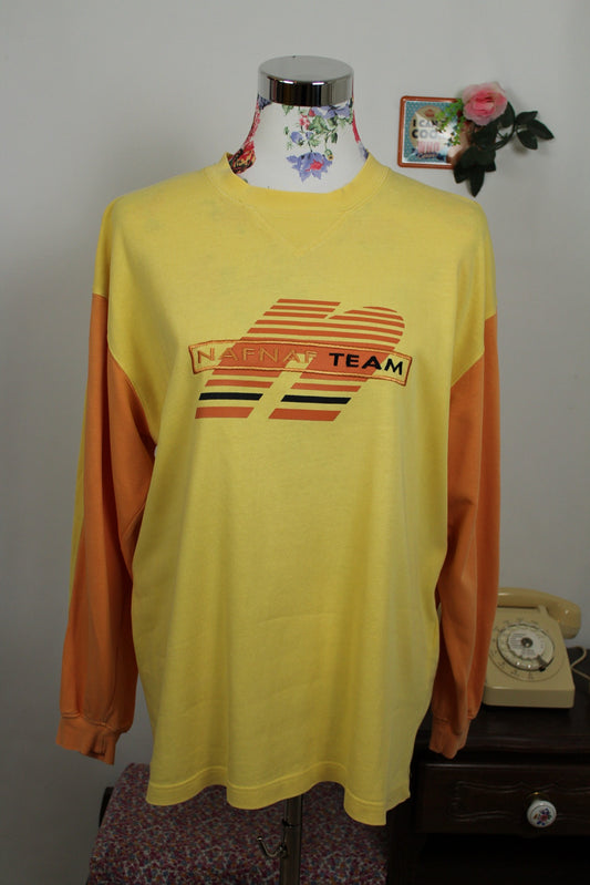 🌸🍒Sweat Naf Naf vintage 90's orange et jaune vif - 100% coton - Taille 40 à 44🍒🌸