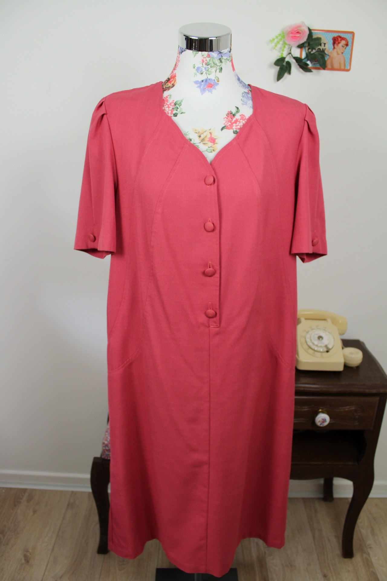🌸🍒Robe vintage rose poudré 80's - coupe ceinturée - Taille 40/42🍒🌸