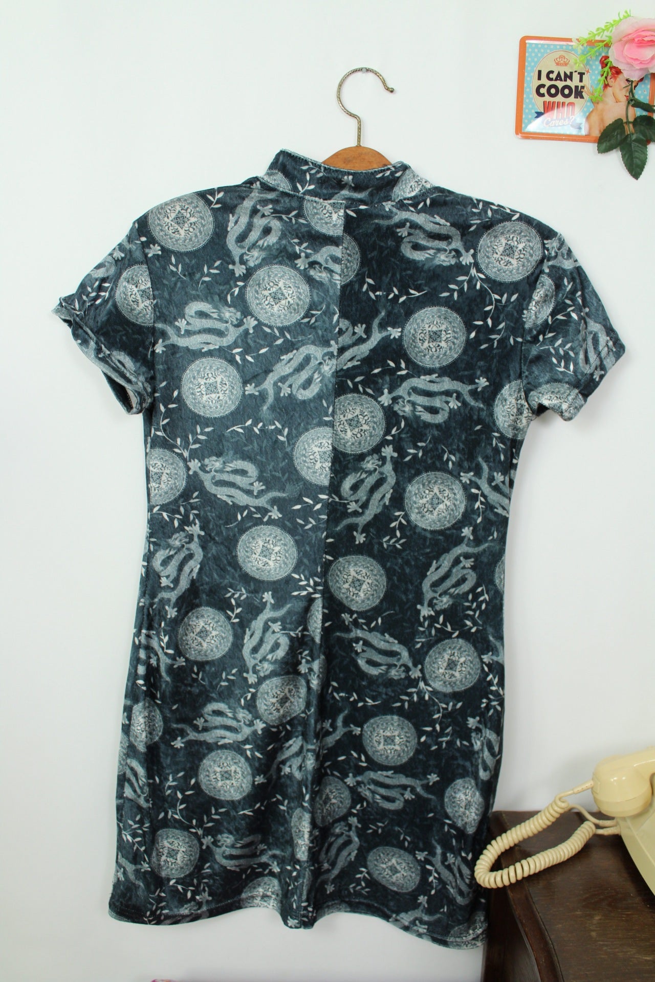 🌸🍒Robe vintage 90's asiatique dragon/médaillon col mao - made in France - Taille 38🍒🌸