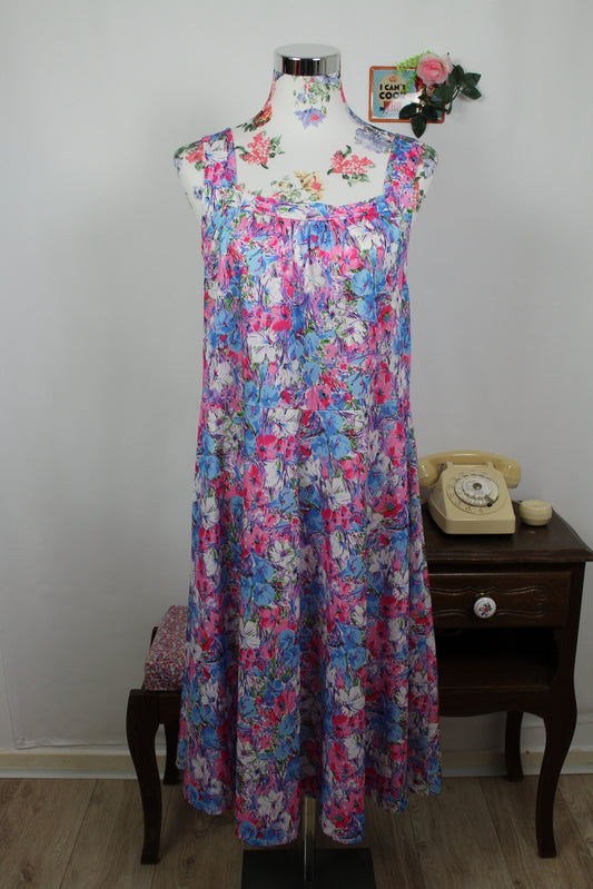 🌸🍒Robe vintage 80's fleurie style aquarelle ultra colorée - Taille 40/42🍒🌸