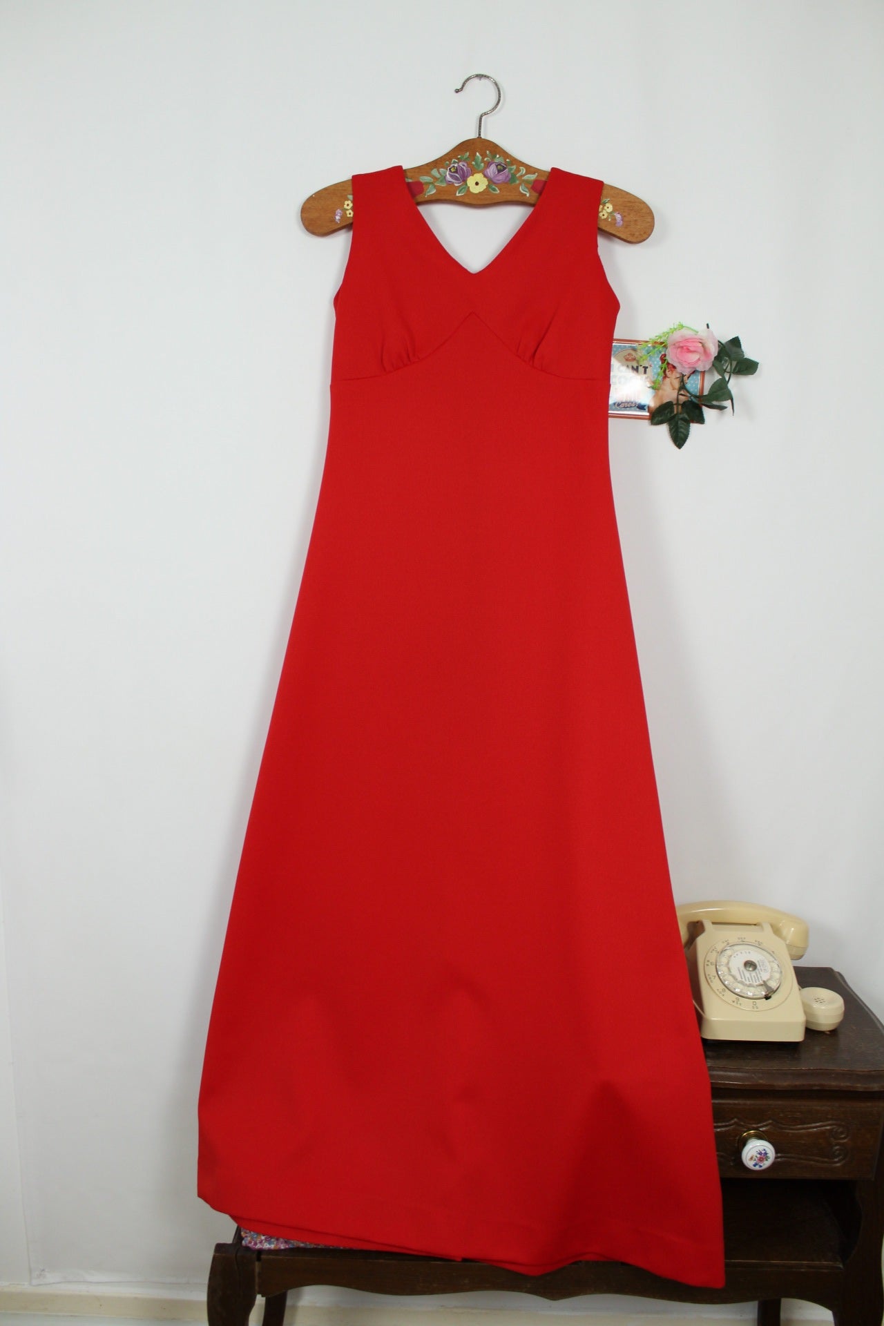 🌸🍒Robe longue rouge vintage 90's - matière structurée & coupe élégante - Taille 34/36🍒🌸