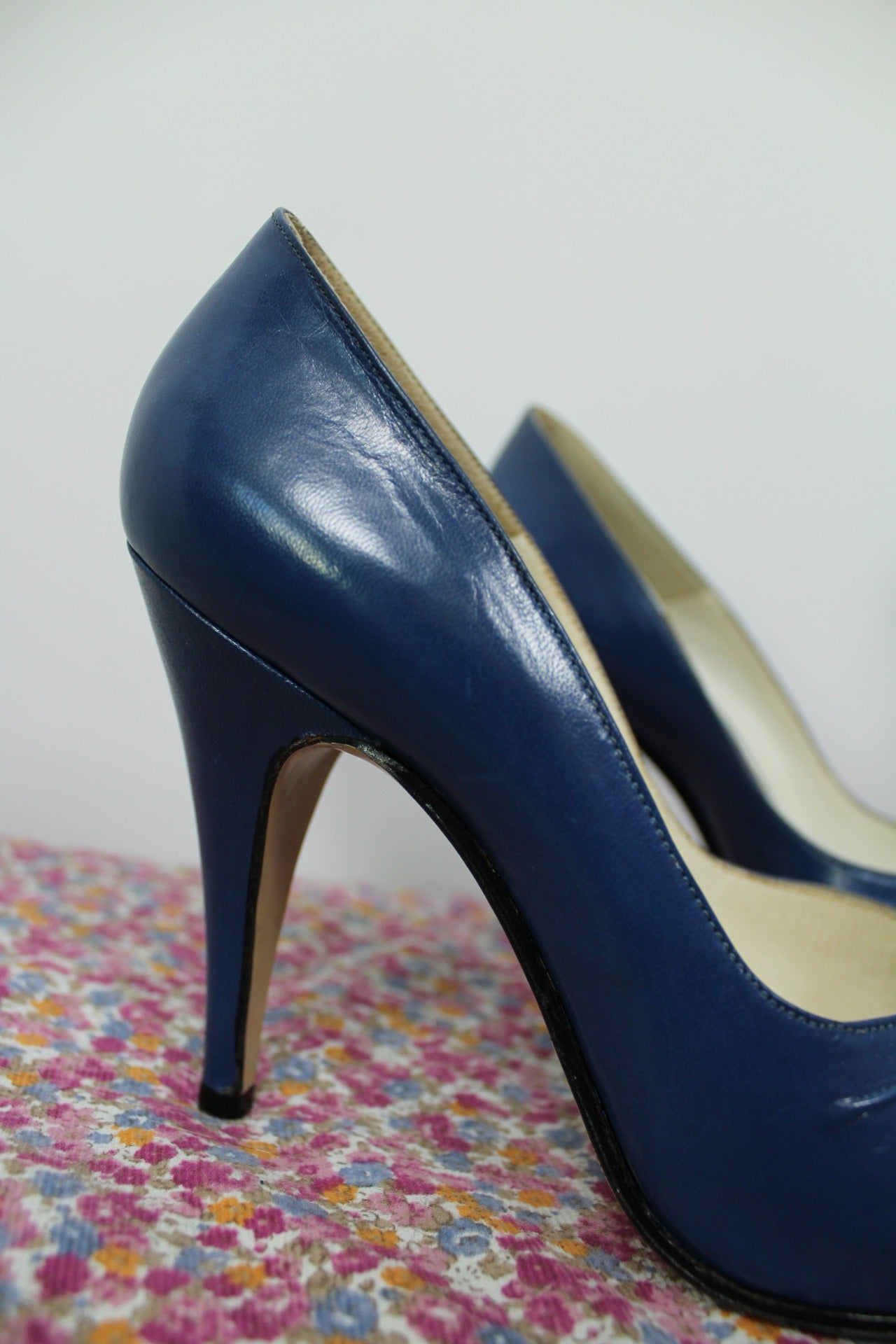 🌸🍒Escarpins vintage 80/90's bleu bout ouvert peep toe & nœud - cuir véritable - pointure 38🍒🌸