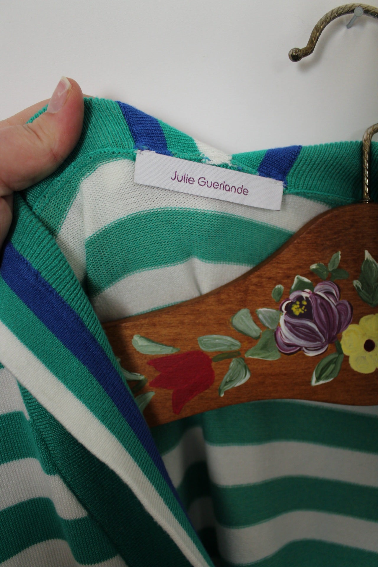 🍒🌸Polo rétro 80's rayé vert & blanc - Julie Guerlande - Taille 40/42🌸🍒