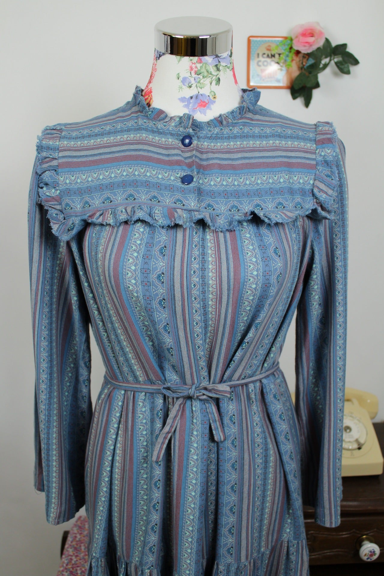🌸🍒Robe vintage 90's rayée à volants & étages babydoll bohème - Taille 38/40🍒🌸