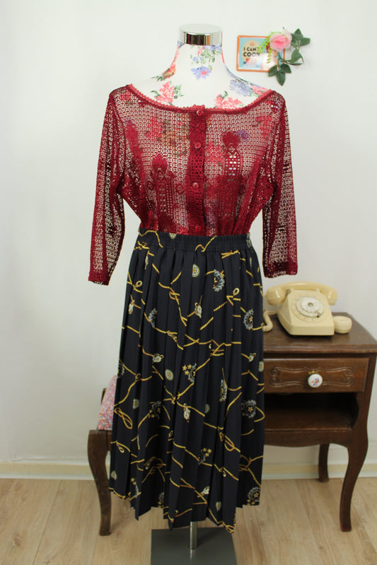 🌸🍒Blouse vintage 90's bordeaux ajourée & fleurie - Taille 8/40🍒🌸