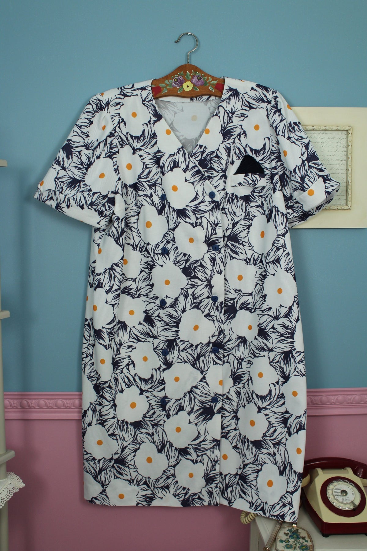 Robe vintage années 80 marguerites graphiques esprit seventies - Taille 46/48