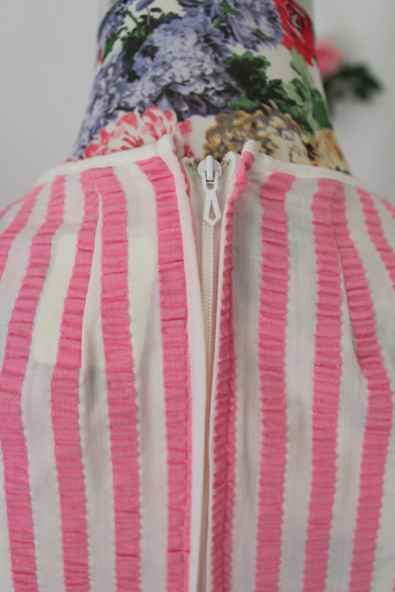 🍒🌸Robe vintage 60's en coton à rayures ondulées rose peps - Taille 36🌸🍒