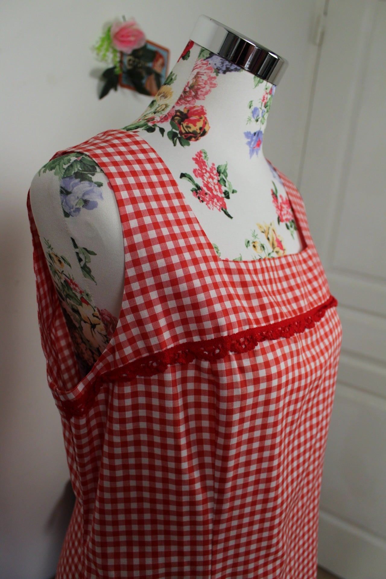 🌸🍒Robe vintage 60/70's vichy rouge & blanc allure champêtre à la française - Taille 38/40🍒🌸