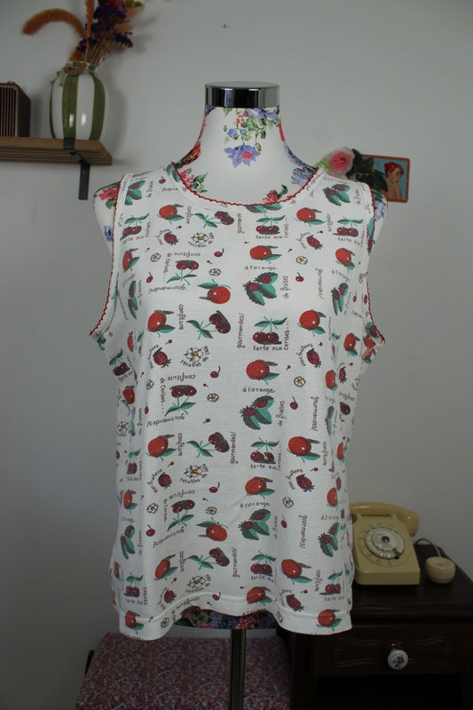 🌸🍒Débardeur vintage 70/80's fruits rouges & fleurs - Taille 40/42🍒🌸
