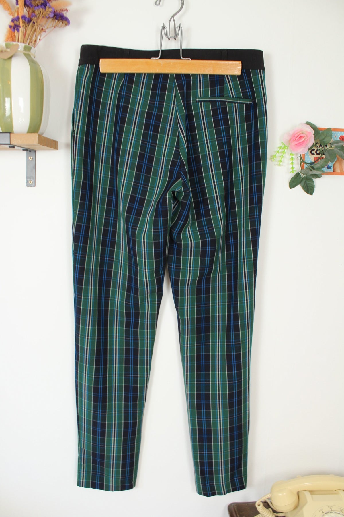 Pantalon rétro rayé vert foncé & noir - coupe skinny - 3 Suisses - Taille 40