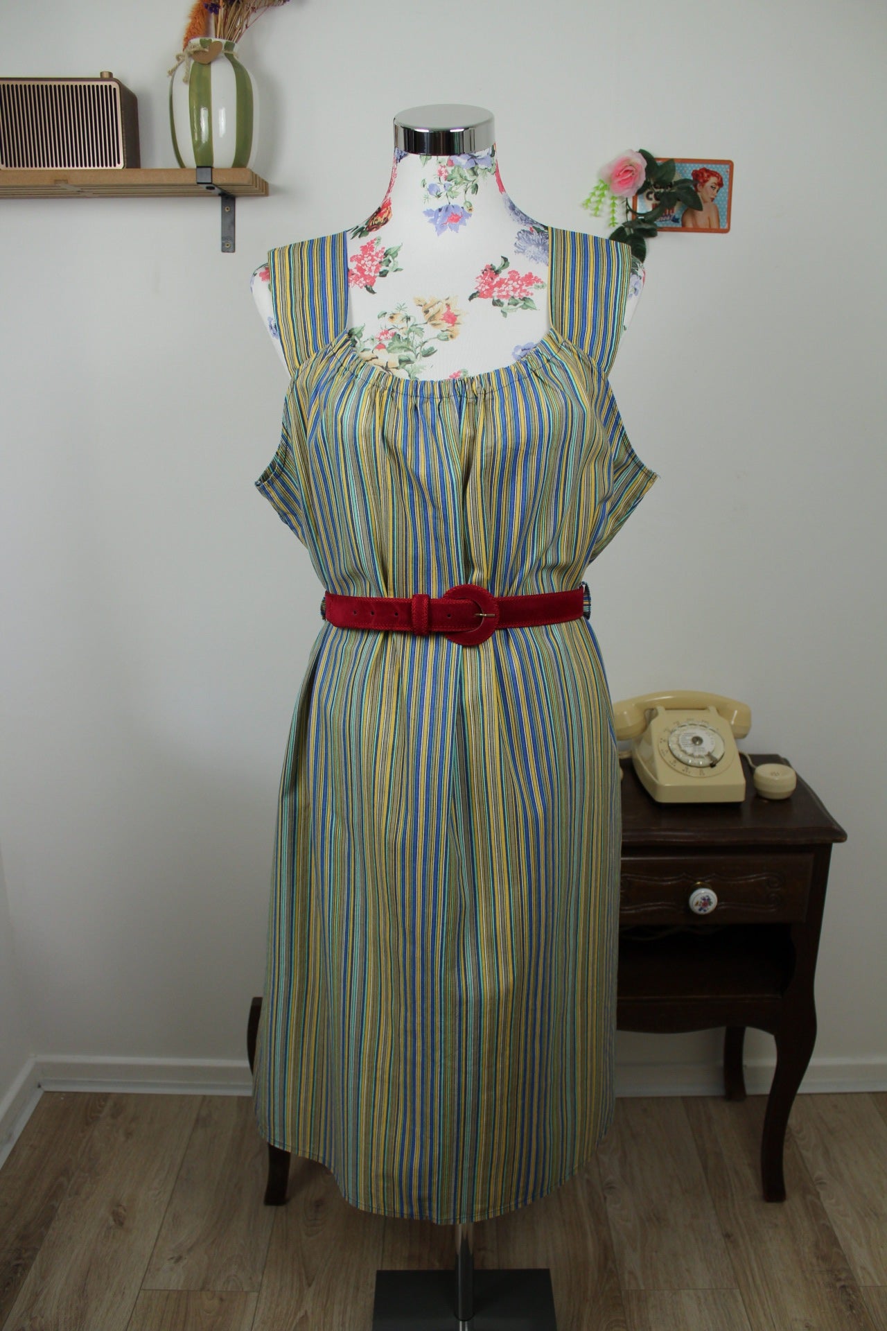 🌸🍒Robe vintage 90's rayée midi summer vibes en coton - Taille 46/48🍒🌸
