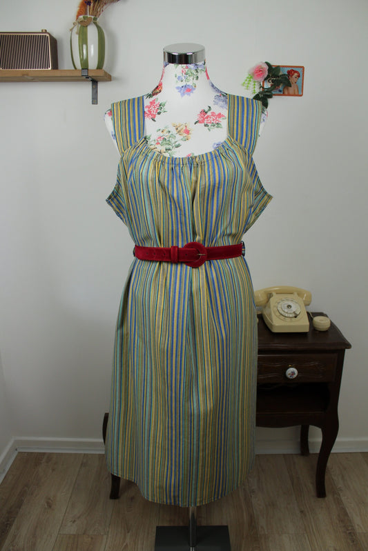 🌸🍒Robe vintage 90's rayée midi summer vibes en coton - Taille 46/48🍒🌸