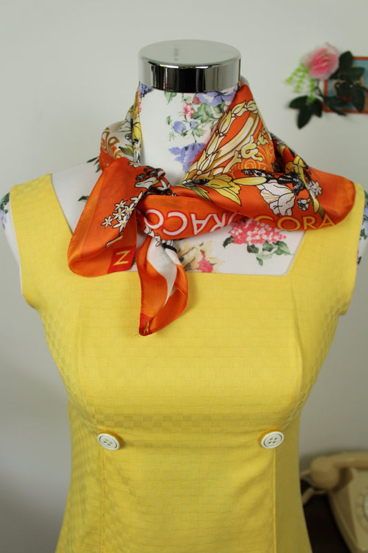 🌸🍒Foulard vintage 90's orange pep's - papillons, fleurs & musique🍒🌸