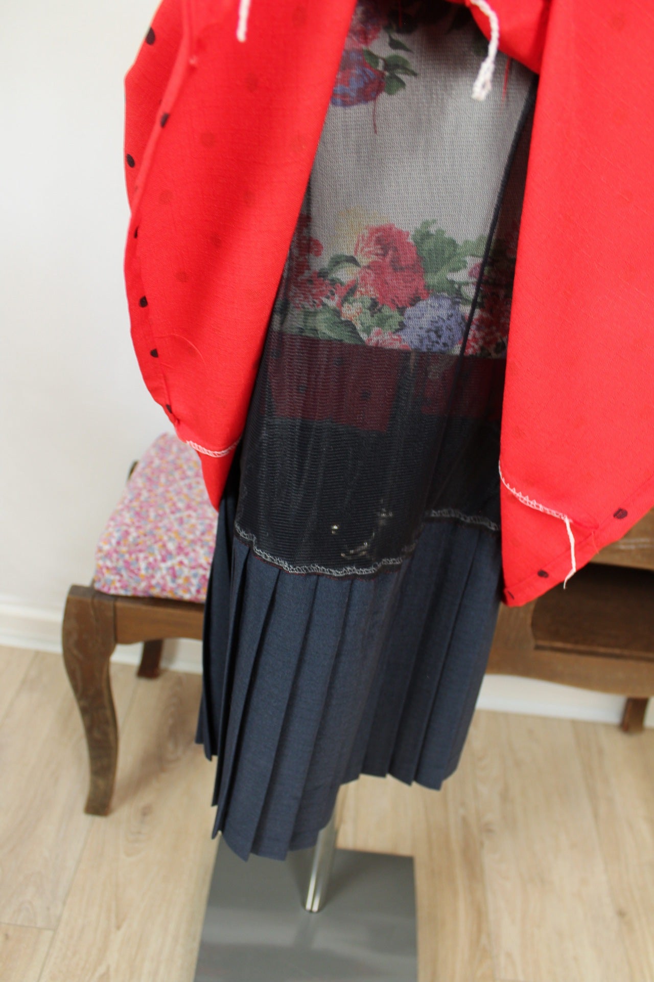 🌸🍒Robe vintage 80's rouge à pois - manches bouffantes & jupon intégré esprit 50's - Taille 38/40🍒🌸