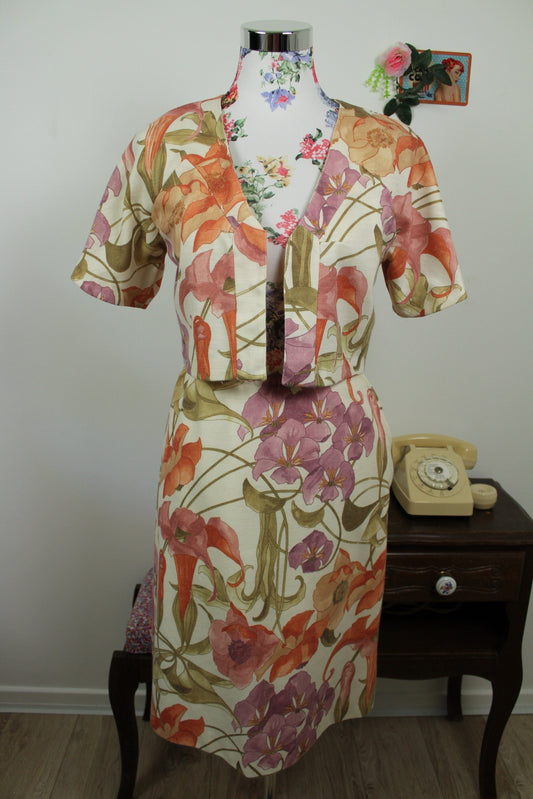 🌸🍒Ensemble vintage 70's fleuri - boléro + jupe assortie - Taille 34/36🍒🌸