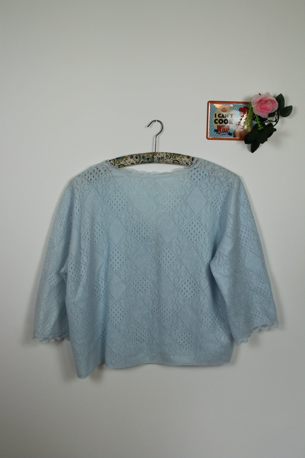 🌸Cardigan vintage 80/90s bleu pastel - ajouré & dentelle🍒