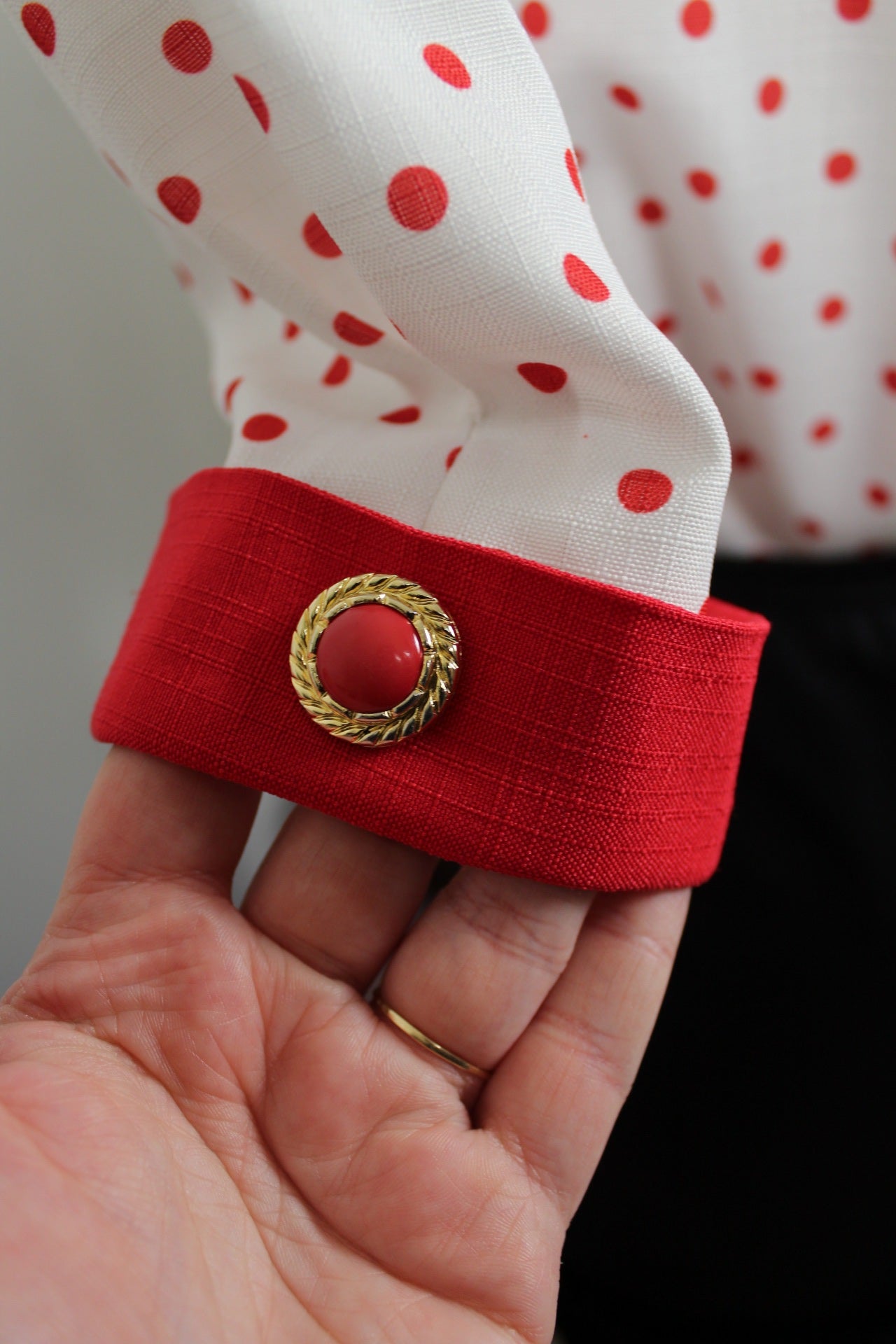 🌸🍒Blouse vintage 80's esprit tailleur pin-up rockabilly - pois & boutons bijoux - Taille 44🍒🌸
