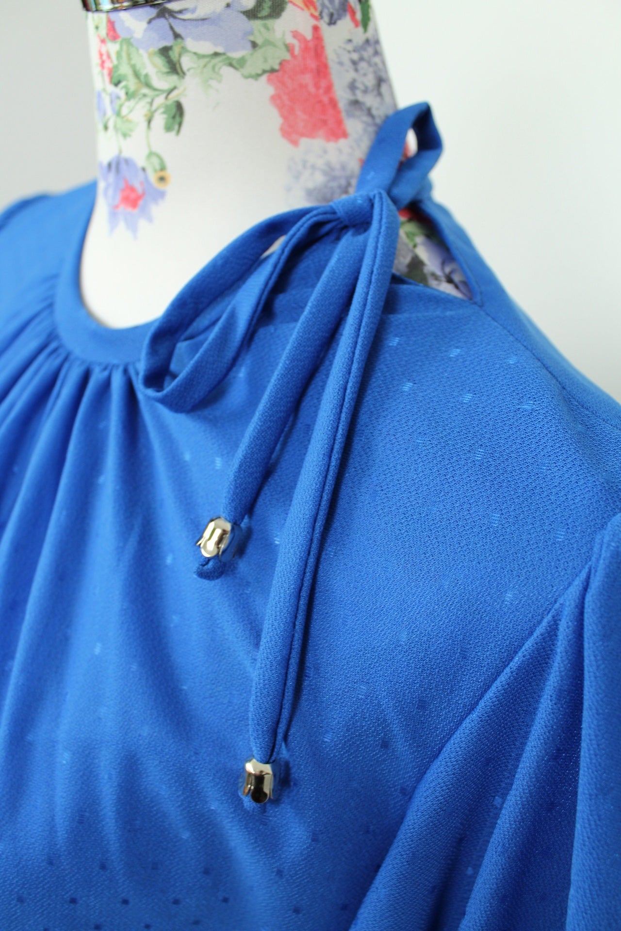 🌸🍒Robe bleue plissée vintage 70/80's manches bouffantes - Taille 40/42🍒🌸