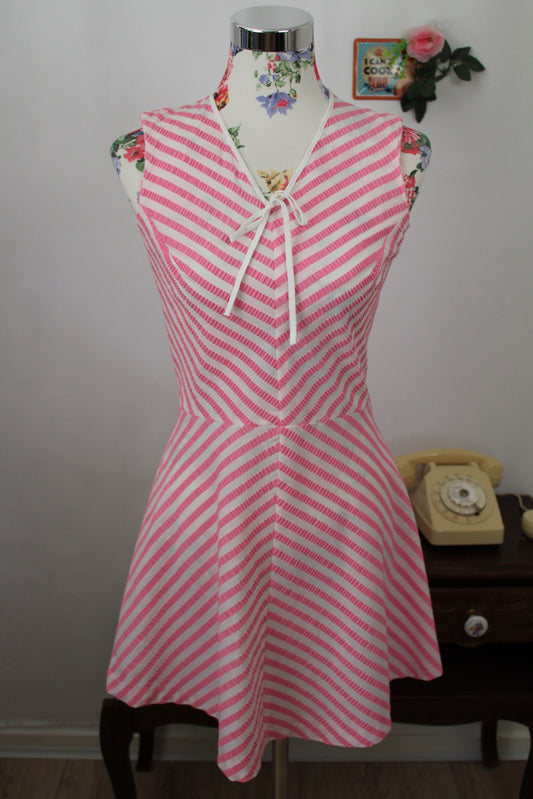 🍒🌸Robe vintage 60's en coton à rayures ondulées rose peps - Taille 36🌸🍒