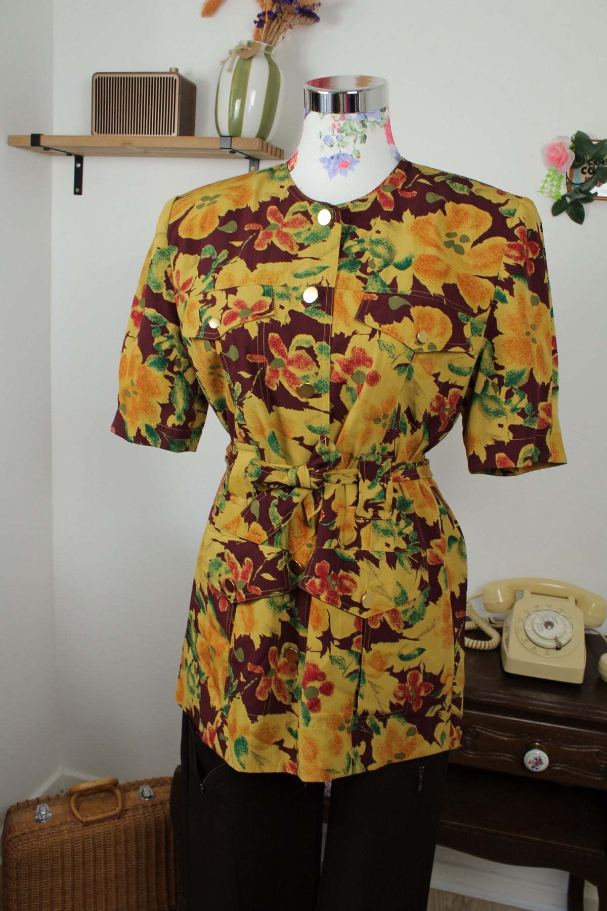 Blouse veste vintage années 80 fleurs d'automne - Betty Barclay Taille 40