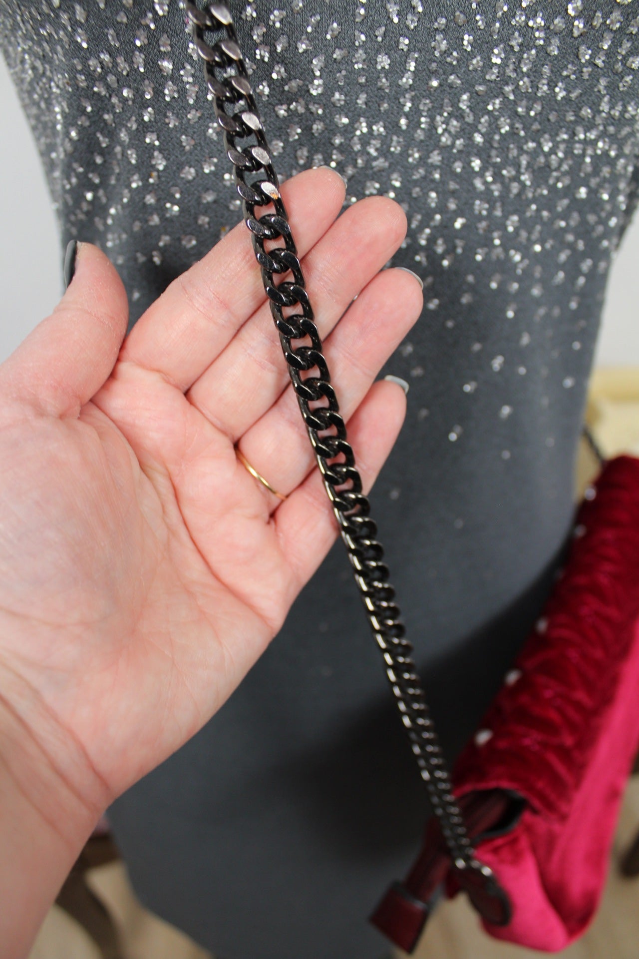 🌸🍒Sac de soirée velours framboise matelassé & perles nacrées🍒🌸