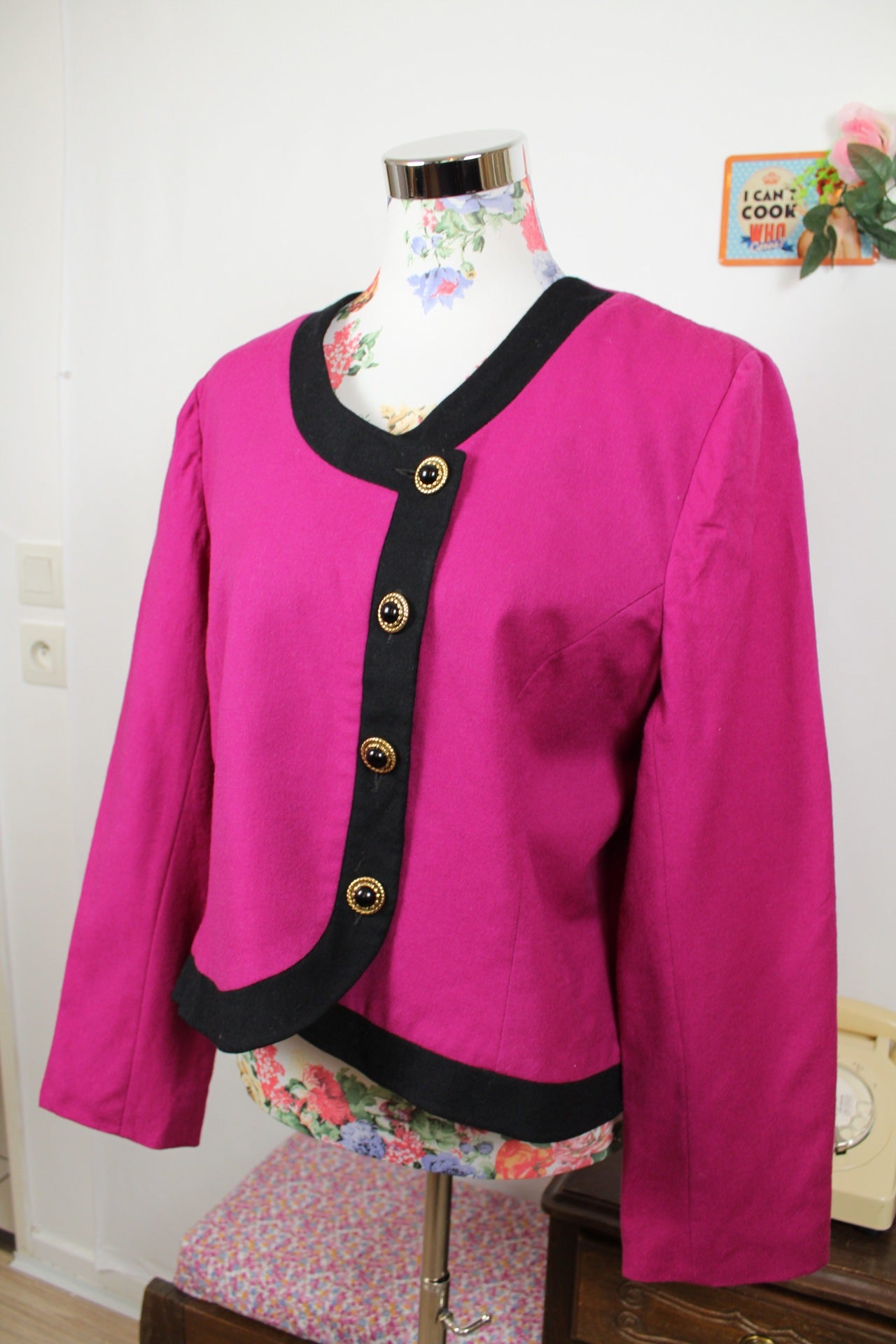 🌸🍒Veste vintage 80's pure laine woolmark fuchsia - made in France Coïncidence - Taille 38/40🍒🌸
