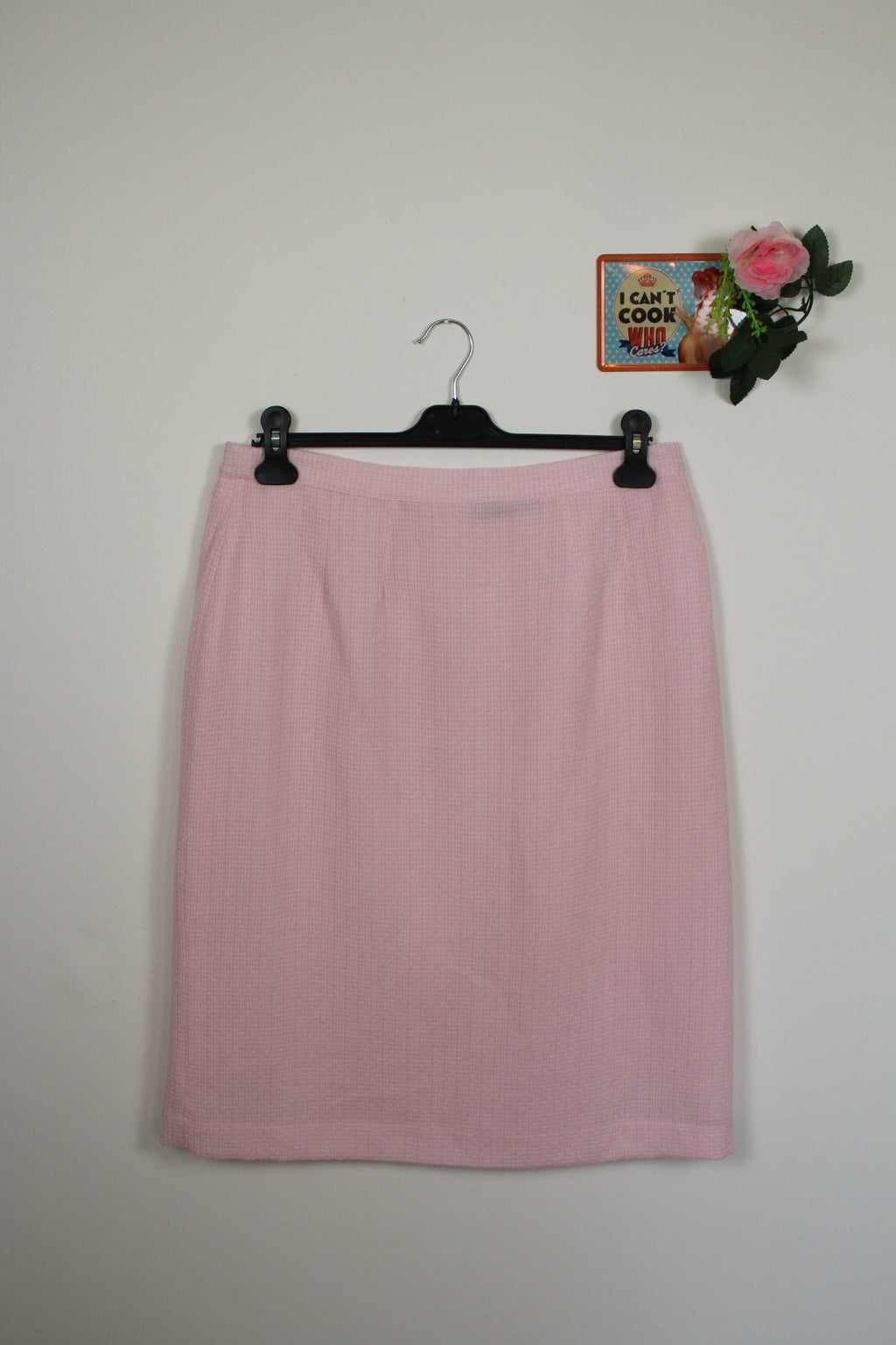 🌸 Ensemble jupe + veste preppy vintage 80's rose poudré - perles nacrées & boutons dorés🍒