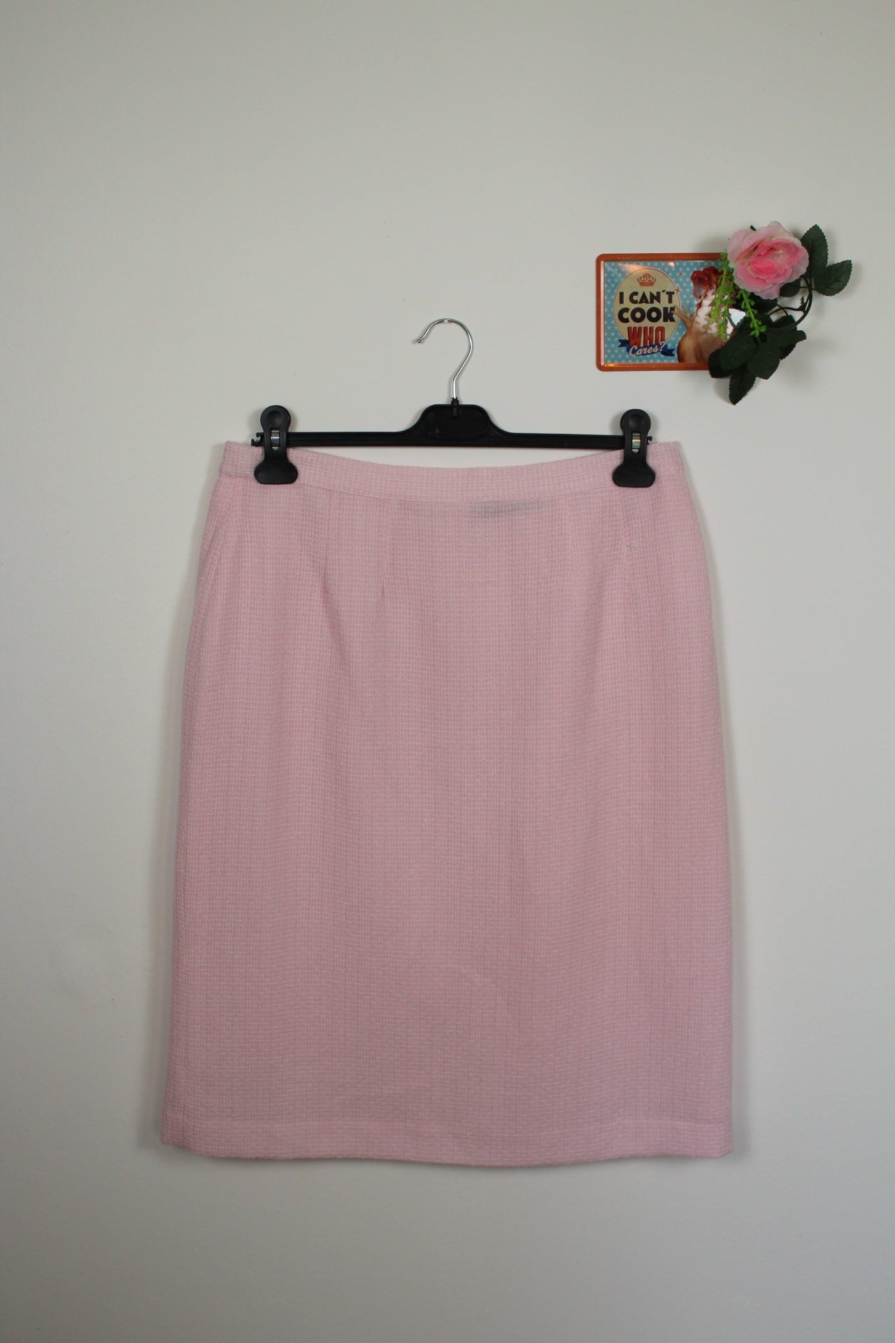 🌸 Ensemble jupe + veste preppy vintage 80's rose poudré - perles nacrées & boutons dorés🍒