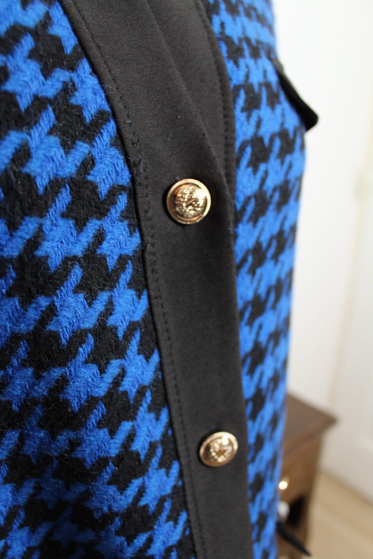 🌸🍒Cardigan/gilet sans manches pieds de poule 90's bleu électrique - made in Italy - Taille 40/42🍒🌸
