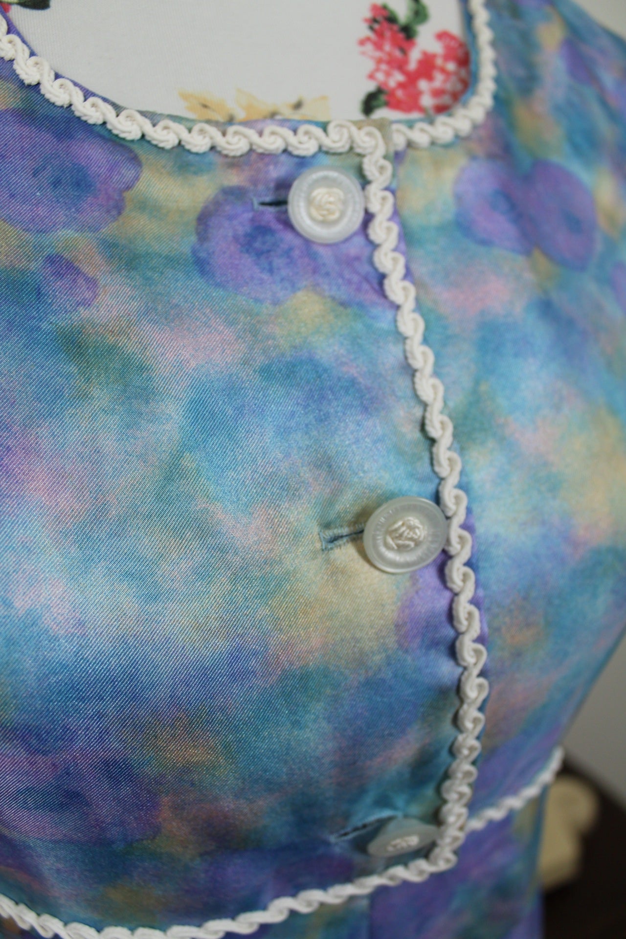 🌸🍒Robe vintage 60's fleurie aquarelle satinée - Taille 36🍒🌸