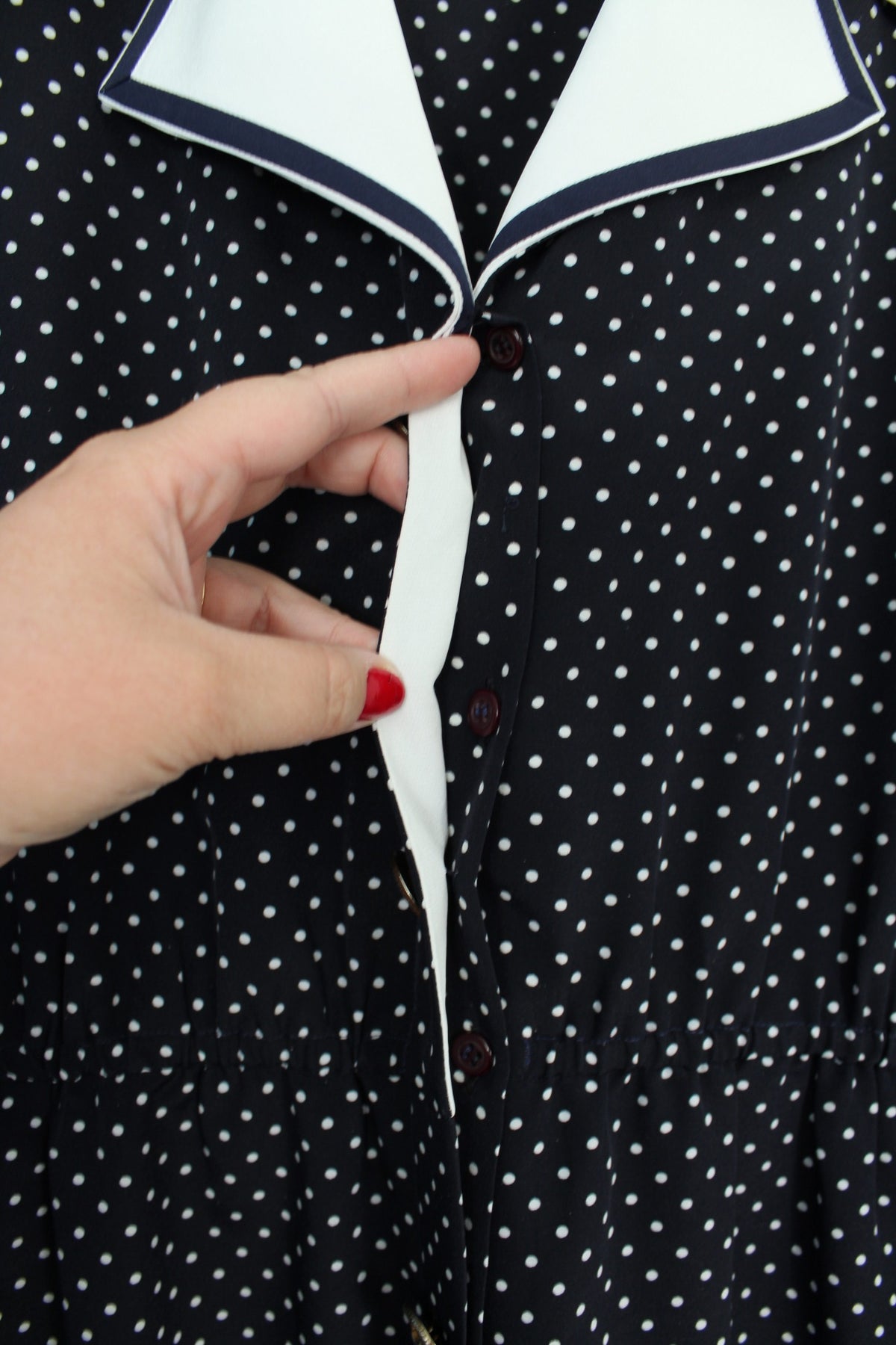 Robe années 80 bleu marine à pois pin-up Navy preppy vintage - Taille 40/42