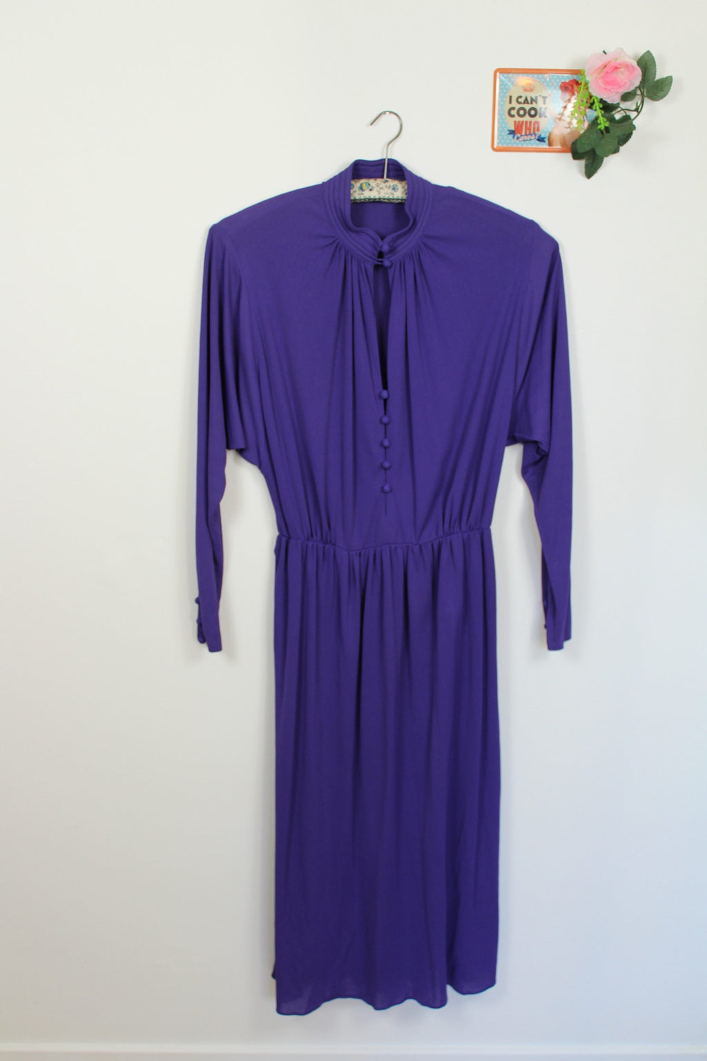 🌸Robe violette boutonnée vintage pin-up années 70🍒