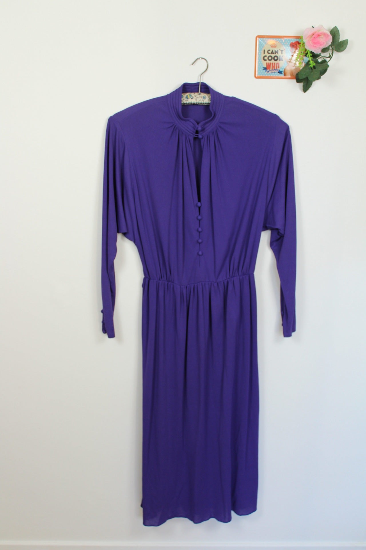 🌸Robe violette boutonnée vintage pin-up années 70🍒