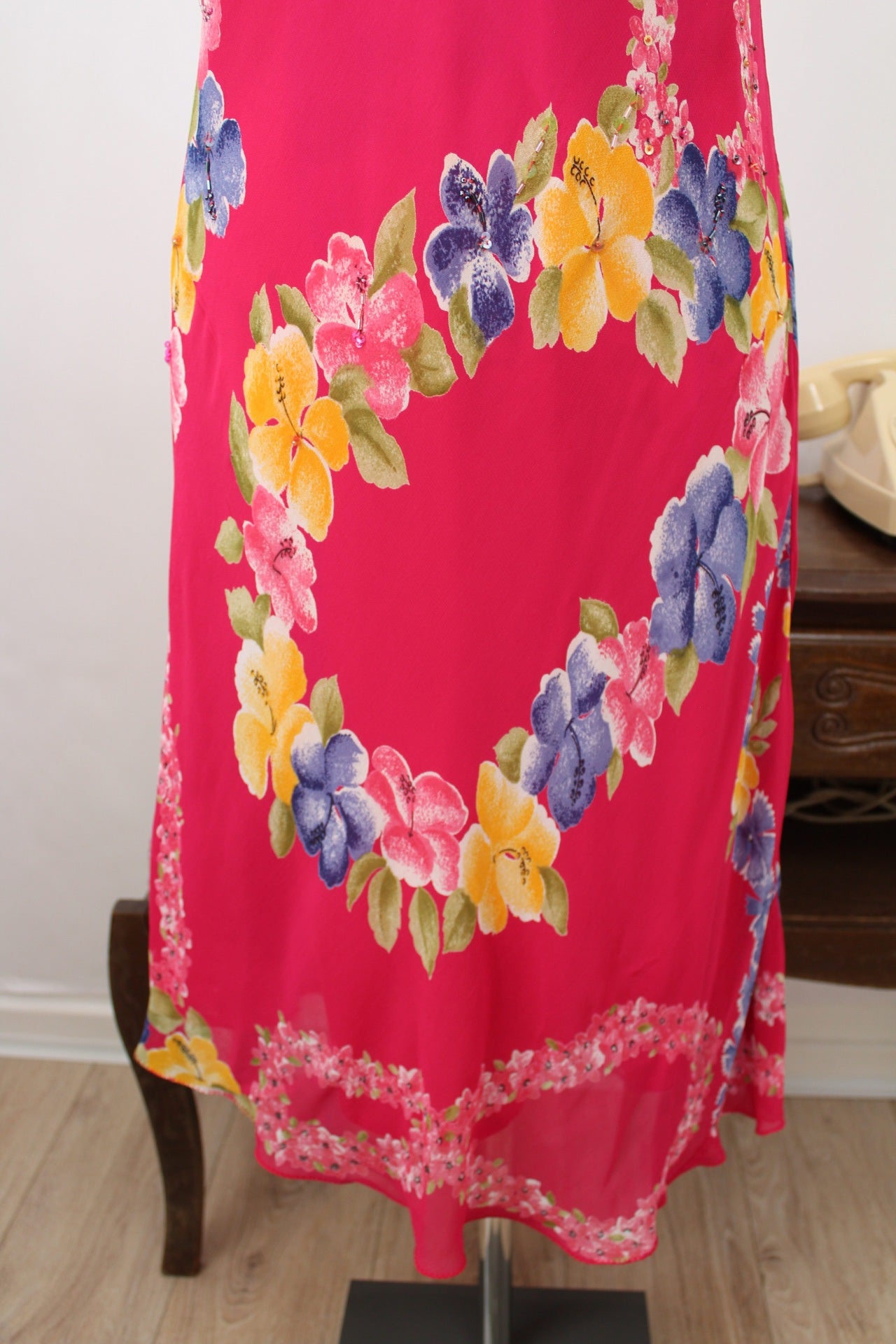 🌸🍒Robe vintage 90's inspirations fleurs tropicales et rose pep's - Taille 36/38🍒🌸