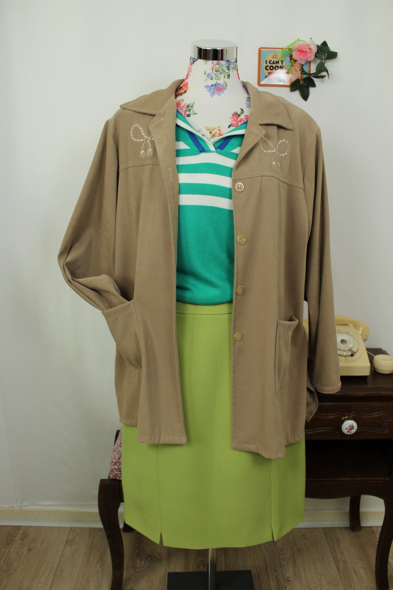 🍒🌸Polo rétro 80's rayé vert & blanc - Julie Guerlande - Taille 40/42🌸🍒