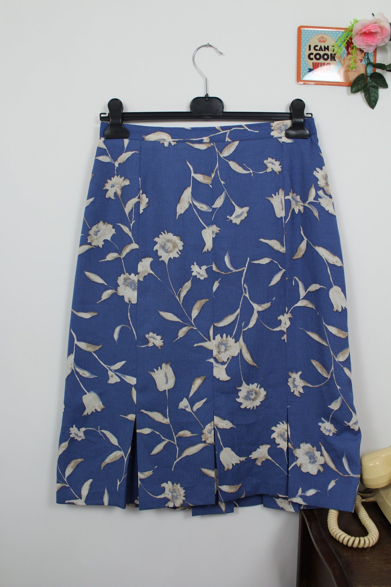 🍒🌸Jupe vintage 80's fleurie bleue et crème - Taille 38🌸🍒